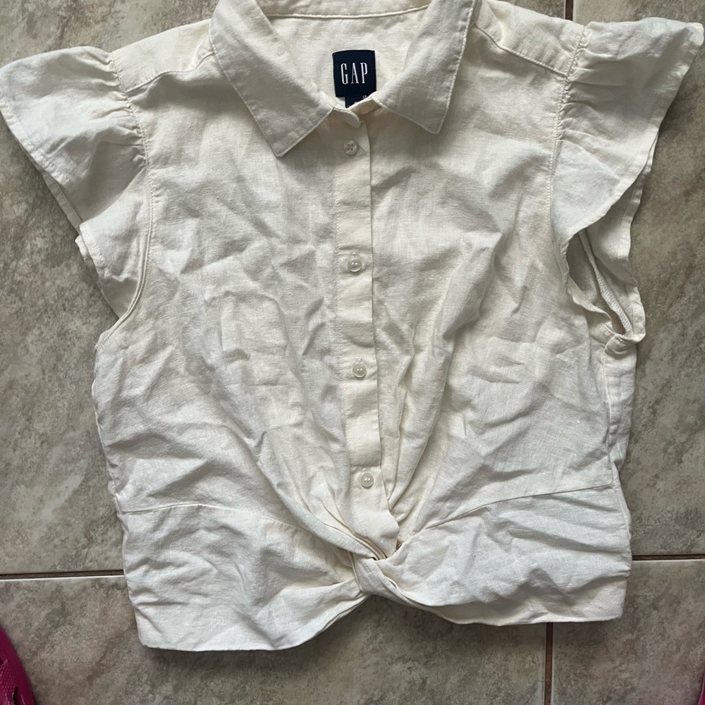 GAP Off-White Button-Front Knot Blouse
